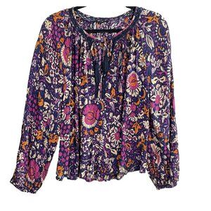 RACHEL ZOE Women Pullover Blouse Sz XL Multicolor Floral Vibrant Hippie 58-13